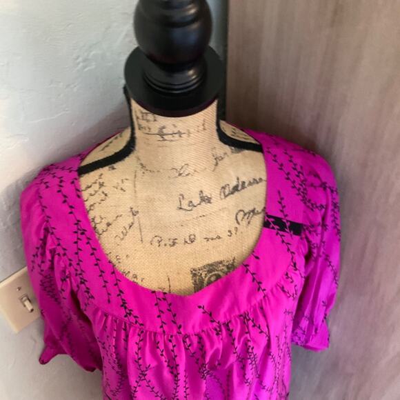 Silk Lux floral tunic square scoop neck pink black Y2k 100% silk top mini dress - Picture 15 of 16